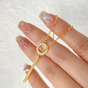 Minimalist Bezel Zircon Trendy 18K Gold Plated <b>Ring</b> and Pin pendant <b>Necklace</b> for Everyday Wearing - Product Image 3