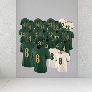 Maillot de football américain vert or pour homme, manches courtes, col en V, numéro 8 sublimé, vêtement en polyester - Product Image 5