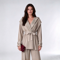 Vente en gros directe de la source : Veste plissée élégante à capuche taille unique pour femme, idéale pour l'automne
