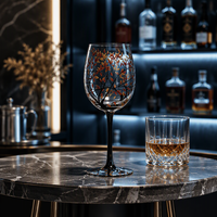 Verre à vin peint à la main de 450 ml, sans plomb, avec pied rond, motif floral, pour vin rouge et blanc, idéal pour les fêtes