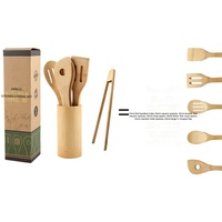 Ensemble d'ustensiles de cuisine en bambou naturel avec boîte de rangement, cuillère à mélanger réutilisable, outil de cuisine écologique, cadeau idéal pour une nouvelle maison