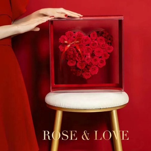 Scatola regalo di san valentino rosa fiori secchi trasparente in acrilico con finestra rosa a forma di cuore scatola regalo fiori decorativi - Product Image 3