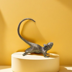 1 pièce Ornement plaqué laiton, figurine de thé chinoise, petite souris à longue queue, style rétro, plaqué cuivre - Product Image 6
