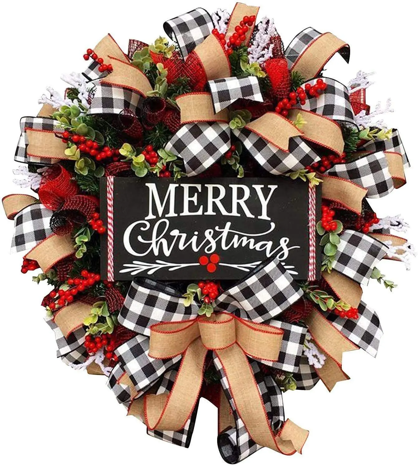 Gran oferta, cinta de Feliz Navidad, Círculo de PVC, fruta roja, decoración de hojas de PE, guirnalda, adornos, guirnalda de Navidad Artificial