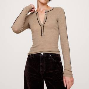 Fabricant de tricots 2026, chemise en tricot sur mesure, style Y2K chic, sexy, coupe ajustée, chemise Henley Old Money pour femmes - Product Image 3