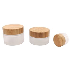 Engrave Logo 30g 50g 60g 2oz 100g <b>Bamboo</b> <b>Wood</b> Frosted Cosmetic Skincare <b>Packaging</b> Glass Jar With Lids Body Butter Container - Product Image 3