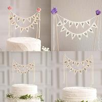 Nouveau gâteau drapeau Topper cuisson décoration outils bois Gadgets papier bonne fête anniversaire décor avec lettre motif