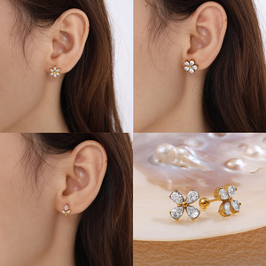 Pendientes con forma de flor, engaste de acero inoxidable para mujer, regalo, joyería elegante - Product Image 4