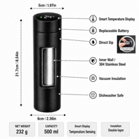 Bouteille d'eau intelligente LED 500 ml, gourde isotherme en acier inoxydable à double paroi sous vide, tasse personnalisée pour femmes