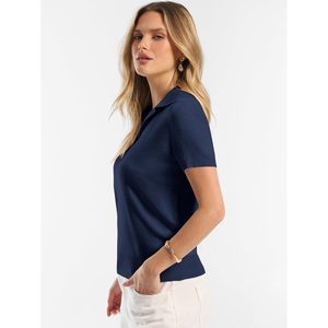 FOXA Polo Femme à Manches Courtes en Mélange de Laine, Col en V, Tricoté, Respirant, Coupe Classique, Style Business Décontracté, Printemps-Été - Product Image 3