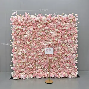 Arranjo artificial de luxo personalizado 5D vermelho rosa para decoração de festas e eventos, cenário de casamento, parede de flores