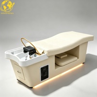 Lit de lavage des cheveux de style thaïlandais luxueux avec éclairage d'ambiance LED et bassin en acrylique pour salon professionnel