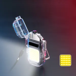 COB LED Multifungsi Super Terang Gantungan Kunci Senter Senter dengan Pemantik Rokok Elektrik Display Daya