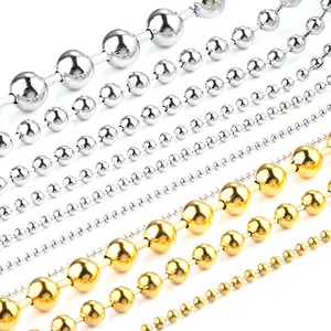 Großhandel Bulk Herren Damen Edelstahl Metall perlen Kugel Perlenkette Rollen zubehör Ketten für Schmuck
