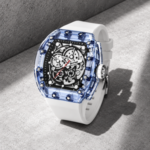 Montre mécanique personnalisée avec cristal saphir, tourbillon creux, bracelet en caoutchouc, résistante à l'eau, style minimaliste de luxe, unisexe - Product Image 5