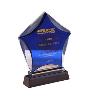 Blue black Star optical Crystal Glass trophy plaque MH-NJ0284