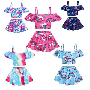 Summer Two Piece Swimsuit Girls Sling Strapless Print Swimwear For Kids Baby Princess Skirt Children Swimming Bathing Suit