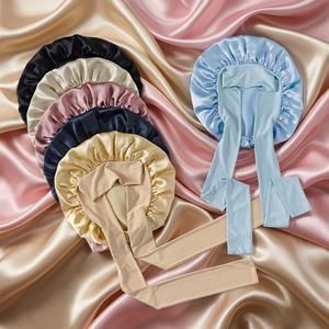 Vente en gros usine : Bonnet en satin de mûrier 100% avec bande à nouer, foulard en soie réglable pour dormir, logo personnalisé - Product Image 1