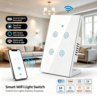 Interrupteur mural intelligent Wi-Fi 4 gangs avec panneau en verre trempé 10A 100-240V, fil neutre, pour domotique et éclairage intelligent