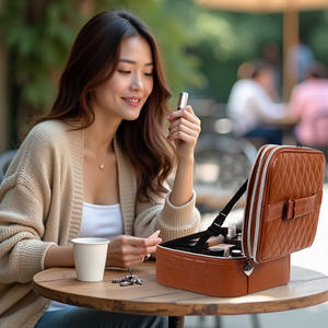 Trousse de maquillage lumineuse à double couche avec lumière LED, grande capacité, miroir portable, sac de maquillage de luxe, organisateur pour le rangement à domicile - Product Image 1