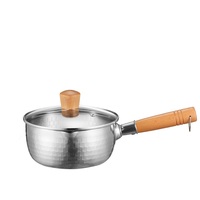 Casserole japonaise en acier inoxydable avec poignée en bois et couvercle en verre Yukihira pour soupes et bouillons, compatible gaz/induction