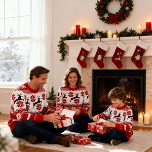 Pull de Noël en tricot jacquard vert, style vintage, pour femme, collection parent-enfant, en stock - Product Image 2