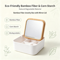 Organisateur de bureau multi-compartiments en fibre de bambou écologique avec couvercle miroir pour rangement de bijoux et de cosmétiques sur coiffeuses et commodes