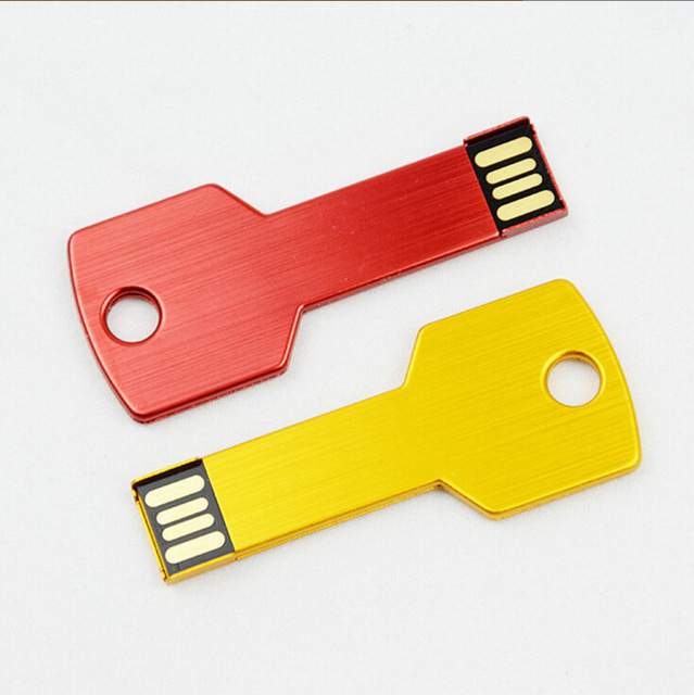 Wholesale Key Shape Metal USB Flash Drive 2.0 1GB 2GB 4GB Memory Stick Gift Pen Drive 8GB 16GB 32GB Free Laser Logo