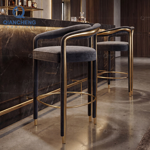 Silla de Bar Moderna de Lujo en Acero Inoxidable Dorado, Taburete Tapizado en Terciopelo <span class=keywords><strong>para</strong></span> <span class=keywords><strong>Isla</strong></span> de Cocina, Hotel, Club, Muebles al por Mayor - Product Image 3