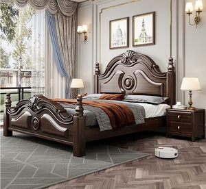 Solid Wood Frame Wedding <strong>Princess</strong> <strong>Bed</strong> - European Luxury Antique Style King Size <strong>Bed</strong> Set,Genuine Leather Carved Bedroom Furniture - Product Image 6