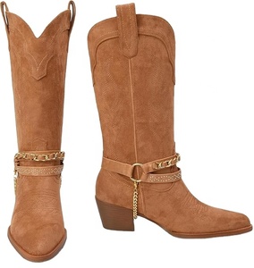 <span class=keywords><strong>Bottes</strong></span> de cow-boy brodées sur mesure OEM, hauteur genou, pour femmes, design western cowgirl, chaîne amovible, hauteur accrue, automne-hiver - Product Image 5