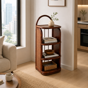 Étagère en rotin - Solution de rangement légère et décorative pour salon et chambre à coucher, design tropical moderne, gain de place - Product Image 4