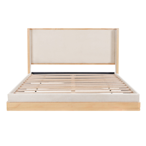 Modern Solid Wood & Beige Velvet Upholstered Soft Adjustable Platform <b>Bed</b> Queen - Product Image 2