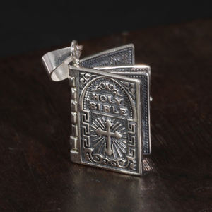 925 in argento Sterling sacra bibbia croce collana pendente per uomo e donna tipo di libro intaglio inciso preghiera del signore lettere inglesi - Product Image 5