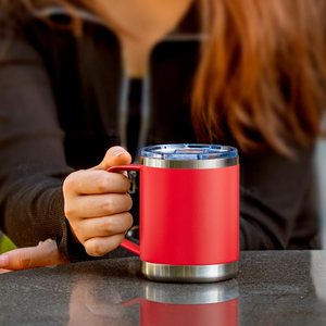 Vente flash : Tasse à café isotherme à double paroi en acier inoxydable 304 rouge de 12 oz avec couvercle anti-fuite sans BPA pour un usage au bureau - Product Image 1