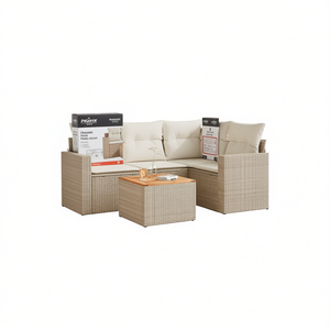 Ensemble de canapés de jardin en rotin beige, mobilier d'extérieur modulaire, design contemporain, coussins en mousse haute densité, pour usage extérieur - Product Image 1