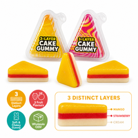 Permen Gummy Kue Segitiga 3 Lapis Grosir, Bentuk Irisan Kue, Kenyal Lembut, 3 Rasa Buah Mangga Stroberi