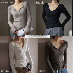 Maglietta Intima a Maniche Lunghe Bianca Chic da <span class=keywords><strong>Donna</strong></span> in Modal di Alta Qualità con Scollo a V, Minimalista, per Autunno Inverno - Product Image 2