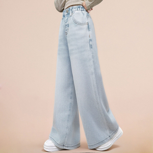 <span class=keywords><strong>Jeans</strong></span> a Gamba Larga Azzurri per Ragazze, Denim Morbido a Vita Alta, Pantaloni Casual <span class=keywords><strong>Larghi</strong></span> per Bambini - Product Image 6