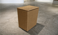 Panier à linge en rotin PE tissé à la main avec couvercle, panier de rangement carré en osier pour vêtements, boîte de rangement pour vêtements pour chambre à coucher et salle de bain