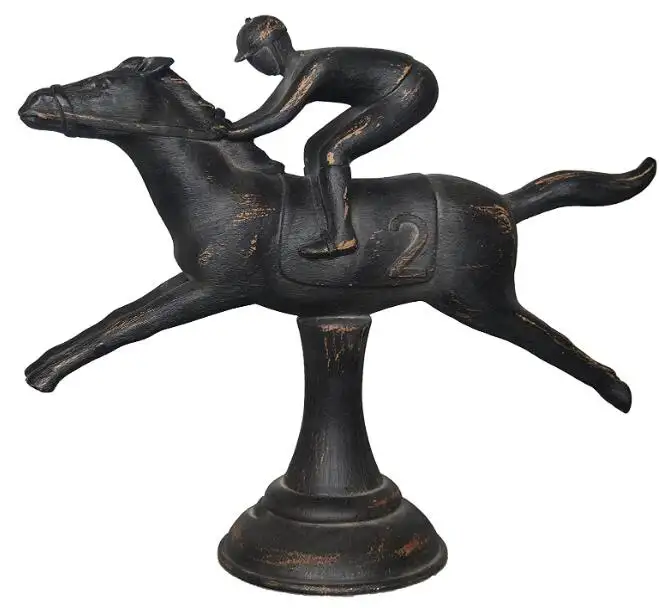 Home harz Horse & Racer Figurine On Base, Black Polyresin, 10.75x4x9.75 Inches