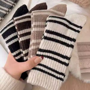 Women's Mid-Calf Socks Thick Warm Striped Thermo Winter Korean Style - Product Image 1
