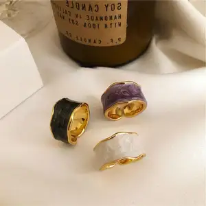 Minimalist Wide Round Rings Brass Enamel Huggie Flat Gold Ring Korean Trendy Statement Rings For Women Jewelry