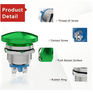 Interrupteur à bouton-poussoir momentané à tête de champignon verte 19 mm, étanche IP65, 12V/24V/36V CC, 110V/250V CA, 5A, 1NO, 2 broches, électronique, métallique - Product Image 3
