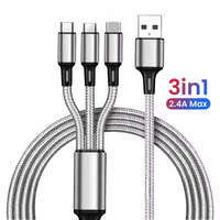 Cable USB 3 en 1 de 1.2M 2A, Cable de Carga Rápida con Trenzado de Nailon para Teléfono, Cable Multiusos 3 en 1 con Tres Puertos para IOS/Tipo-C/Micro