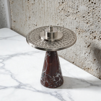 STONEKOCC Brûleur à Bakhoor sur mesure avec logo, D8x23CM, design marbre Rosso Levanto, brûleur d'encens Oud arabe, plateau en métal argenté, collection automne