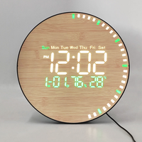 Jam Dinding Digital LED Bambu dengan Fungsi Snooze, Tampilan Kalender dan Suhu, Mesin Quartz, Daya USB