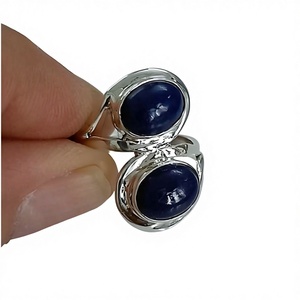 Oval Lapis Lazuli 925 Sterling Silver Women's <b>Statement</b> <b>Ring</b> Bezel Setting Handmade Dual Blue Gemstone Boho Geometric Gift Her - Product Image 1
