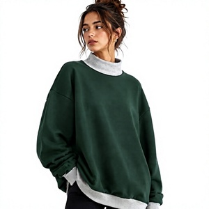All Season Wear Blank Mockneck Oversized <b>Women's</b> Sweatshirt Winter Custom Made Solid <b>Pattern</b> Stylish Green Pullover - Product Image 1