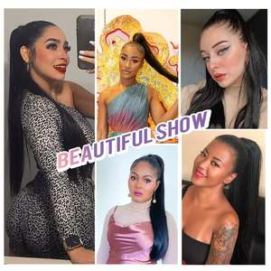 Amygirl Extension de queue de cheval synthétique longue et droite de 32 pouces, résistante à la chaleur, noire, à clipser pour femmes et filles (Noir naturel 140g) - Product Image 6